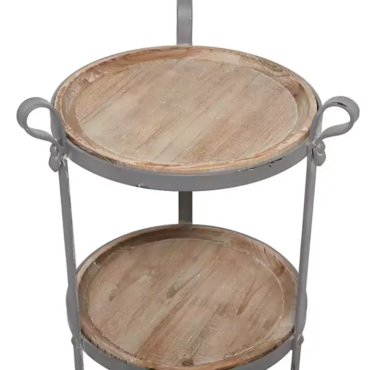 Kirklands Home Brown Wood and Metal 3-Tier Side Table Gray Hot