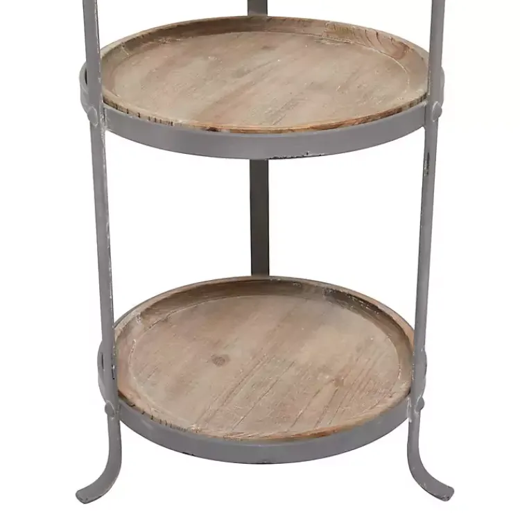 Kirklands Home Brown Wood and Metal 3-Tier Side Table Gray Hot