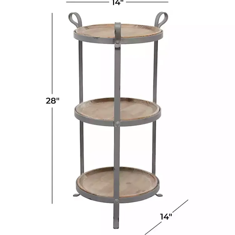 Kirklands Home Brown Wood and Metal 3-Tier Side Table Gray Hot