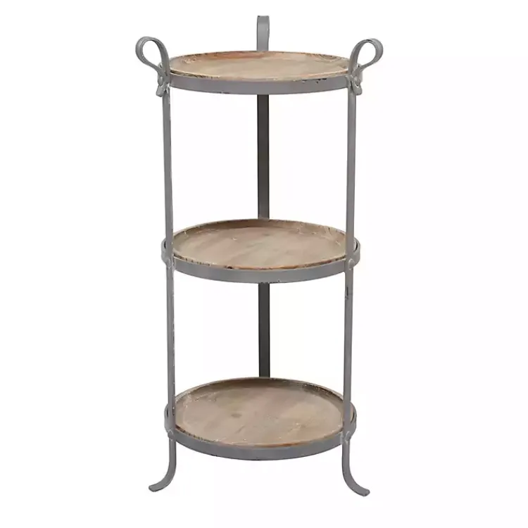 Kirklands Home Brown Wood and Metal 3-Tier Side Table Gray Hot