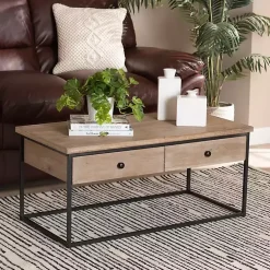Kirklands Home Wood and Metal 2-Drawer Coffee Table Brown