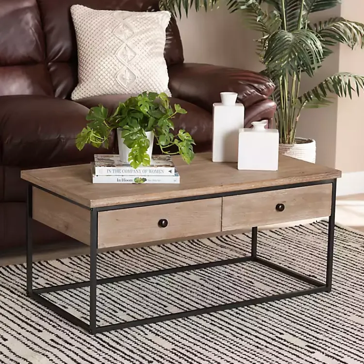 Kirklands Home Wood and Metal 2-Drawer Coffee Table Brown