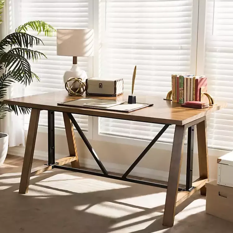 Kirklands Home Brown Wood and Metal Linear Base Desk Hot
