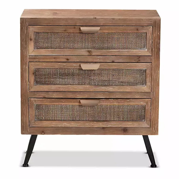 Kirklands Home Wood and Rattan 3-Drawer Cabinet Brown New