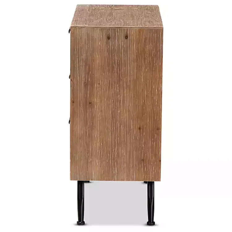 Kirklands Home Wood and Rattan 3-Drawer Cabinet Brown New