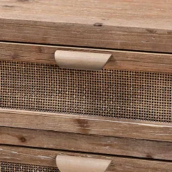Kirklands Home Wood and Rattan 3-Drawer Cabinet Brown New