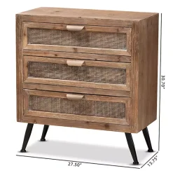 Kirklands Home Wood and Rattan 3-Drawer Cabinet Brown New