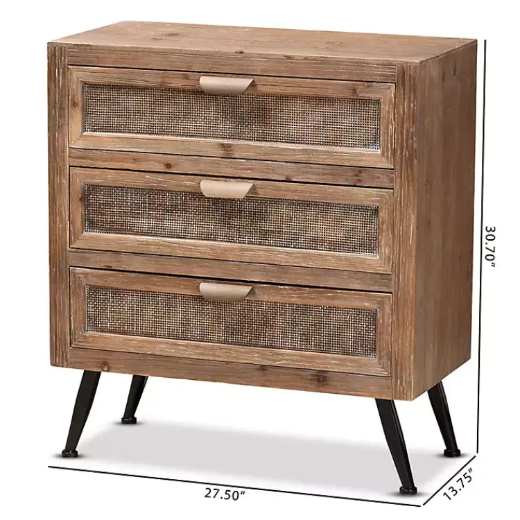 Kirklands Home Wood and Rattan 3-Drawer Cabinet Brown New