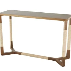 Kirklands Home Wood and Rope Geometric Console Table Brown Clearance