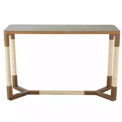 Kirklands Home Wood and Rope Geometric Console Table Brown Clearance