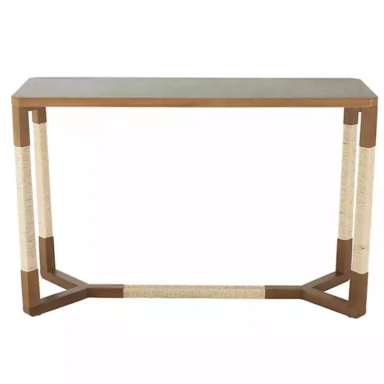 Kirklands Home Wood and Rope Geometric Console Table Brown Clearance