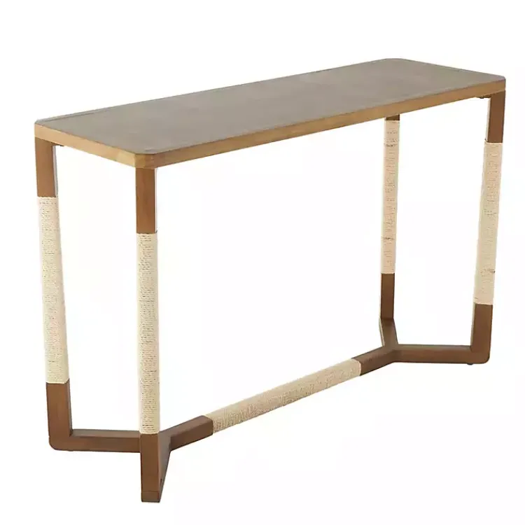 Kirklands Home Wood and Rope Geometric Console Table Brown Clearance