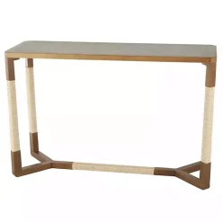 Kirklands Home Wood and Rope Geometric Console Table Brown Clearance