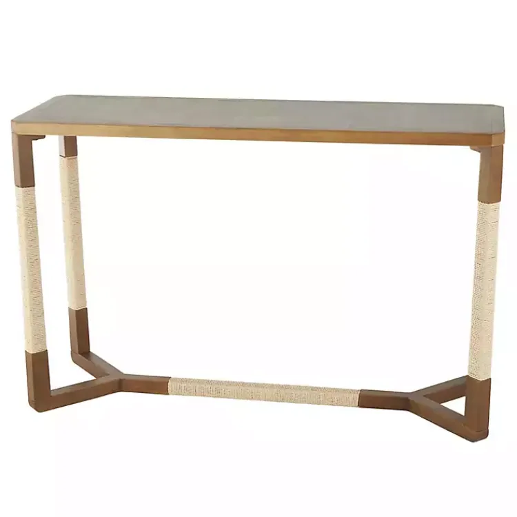 Kirklands Home Wood and Rope Geometric Console Table Brown Clearance
