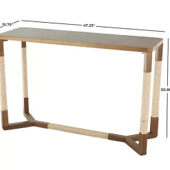 Kirklands Home Wood and Rope Geometric Console Table Brown Clearance