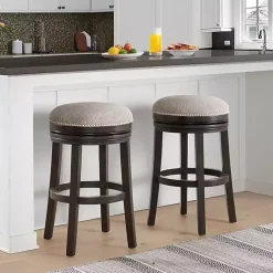 Kirklands Home Brown Wood Backless Swivel 2-pc. Bar Stool Set Gray