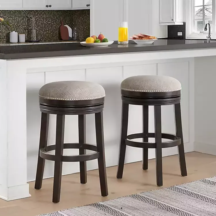 Kirklands Home Brown Wood Backless Swivel 2-pc. Bar Stool Set Gray