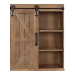 Kirklands Home Wood Barn Door 5-Shelf Wall Cabinet Brown Clearance