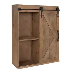 Kirklands Home Wood Barn Door 5-Shelf Wall Cabinet Brown Clearance