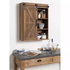 Kirklands Home Wood Barn Door 5-Shelf Wall Cabinet Brown Clearance
