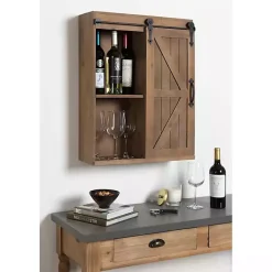 Kirklands Home Wood Barn Door 5-Shelf Wall Cabinet Brown Clearance