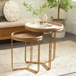 Kirklands Home Wood Beaded Nesting Side Tables, Set of 2 Brown Best
