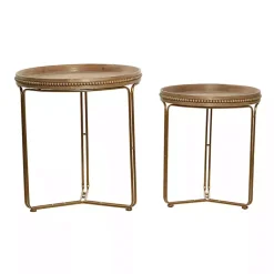Kirklands Home Wood Beaded Nesting Side Tables, Set of 2 Brown Best