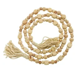 Decorative Accents>Kirklands Home Wood Beads Cream Tassel Garland Brown