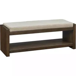 Kirklands Home Wood Bench with Cushion Brown New