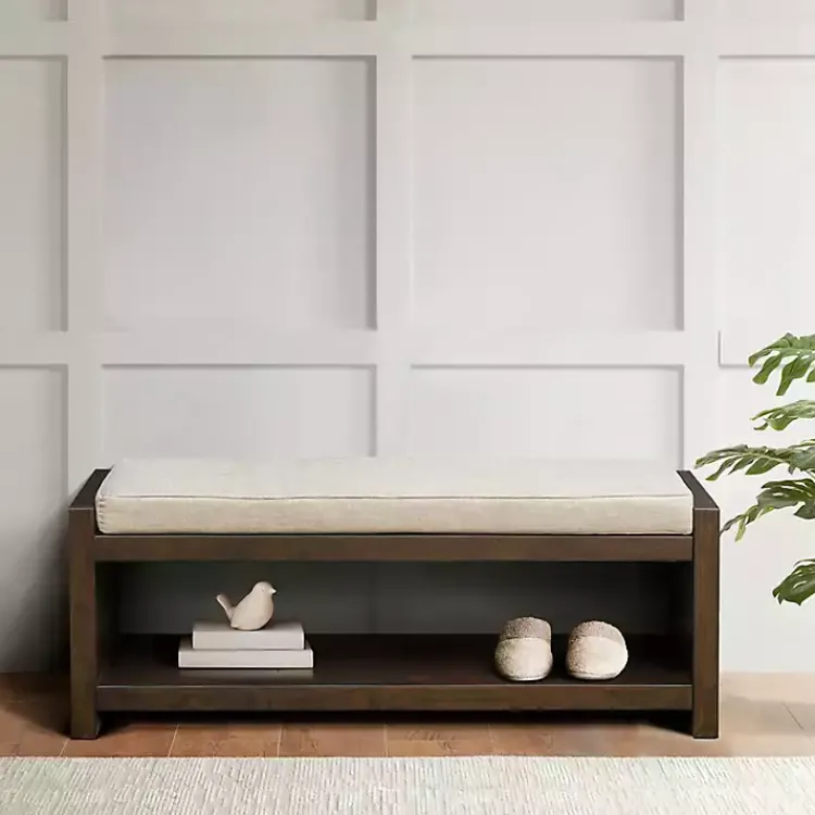 Kirklands Home Wood Bench with Cushion Brown New