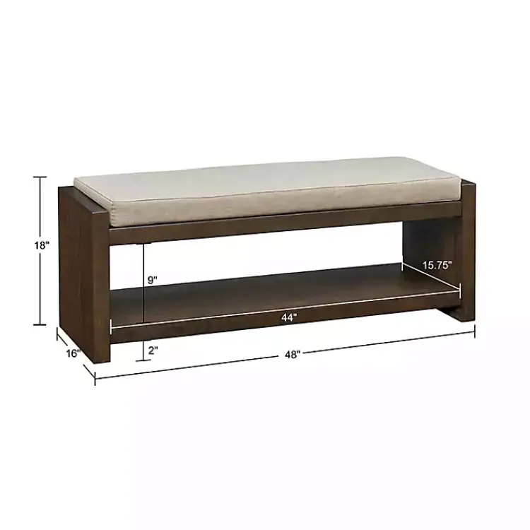 Kirklands Home Wood Bench with Cushion Brown New