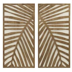 Kirklands Home Brown Wood Birch Palms Wall Plaques, Set of 2