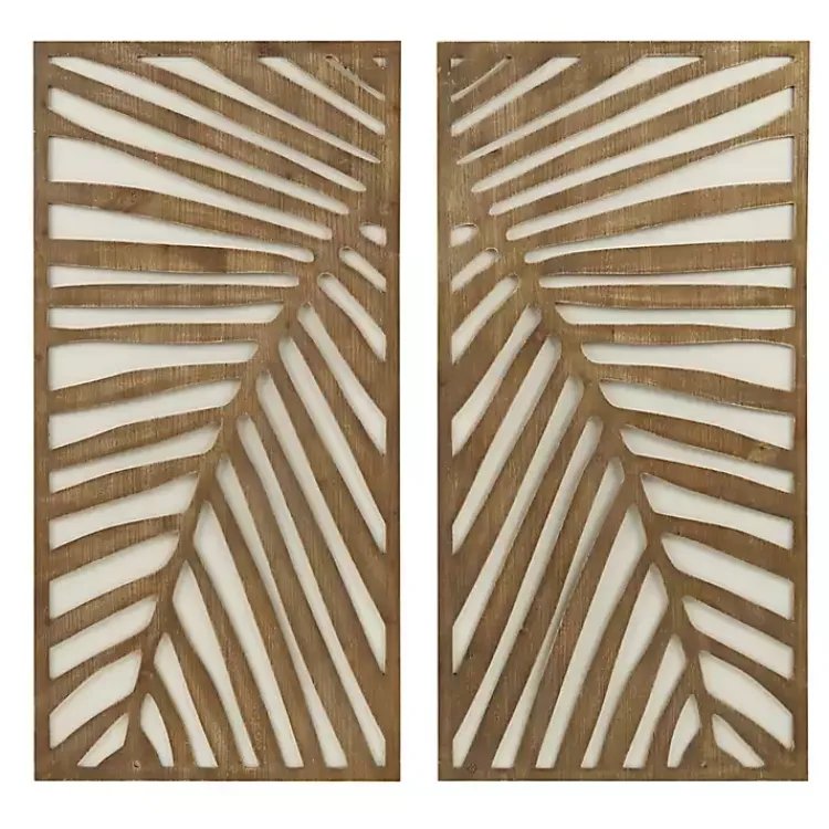 Kirklands Home Brown Wood Birch Palms Wall Plaques, Set of 2
