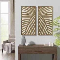 Kirklands Home Brown Wood Birch Palms Wall Plaques, Set of 2