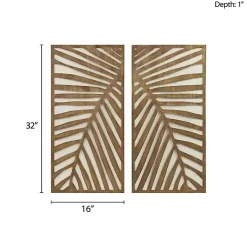 Kirklands Home Brown Wood Birch Palms Wall Plaques, Set of 2