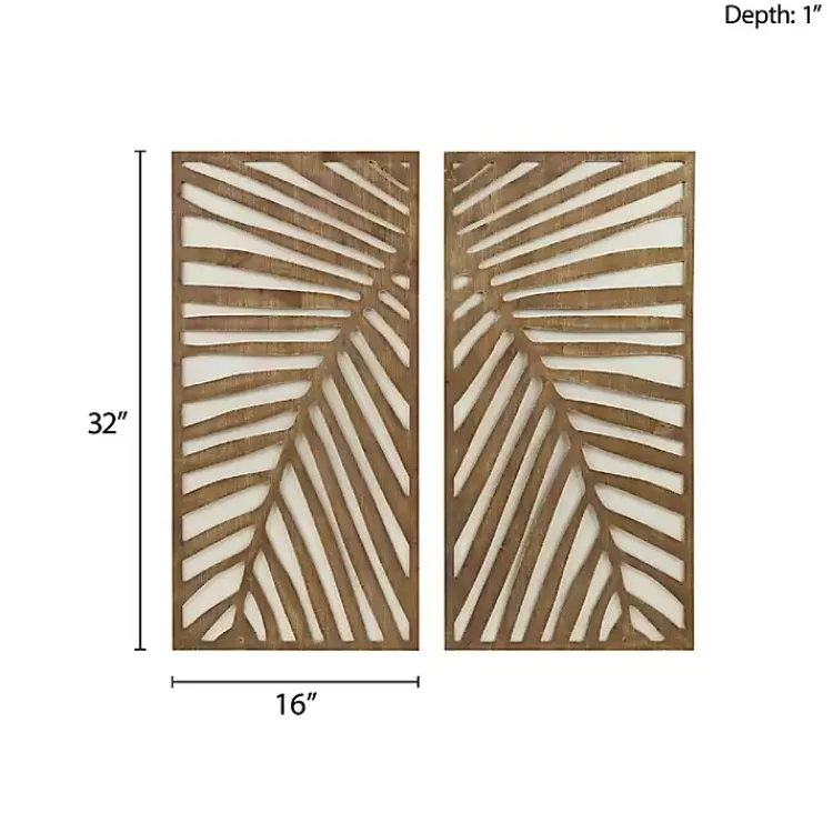Kirklands Home Brown Wood Birch Palms Wall Plaques, Set of 2