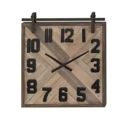 Kirklands Home Brown Wood Black Metal Accent Square Wall Clock Discount