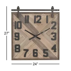 Kirklands Home Brown Wood Black Metal Accent Square Wall Clock Discount
