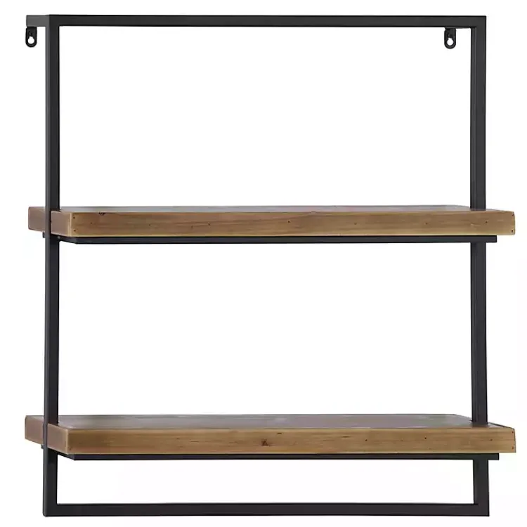 Kirklands Home Brown Wood Black Metal Frame Wall Shelves New