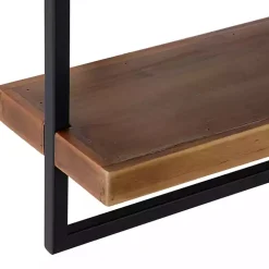 Kirklands Home Brown Wood Black Metal Frame Wall Shelves New