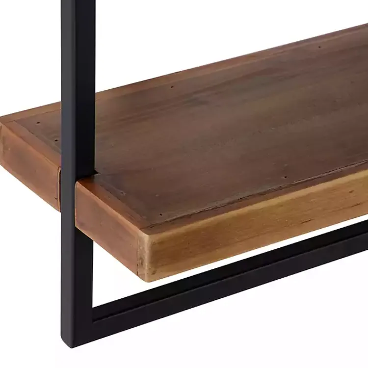 Kirklands Home Brown Wood Black Metal Frame Wall Shelves New