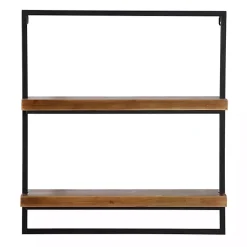 Kirklands Home Brown Wood Black Metal Frame Wall Shelves New