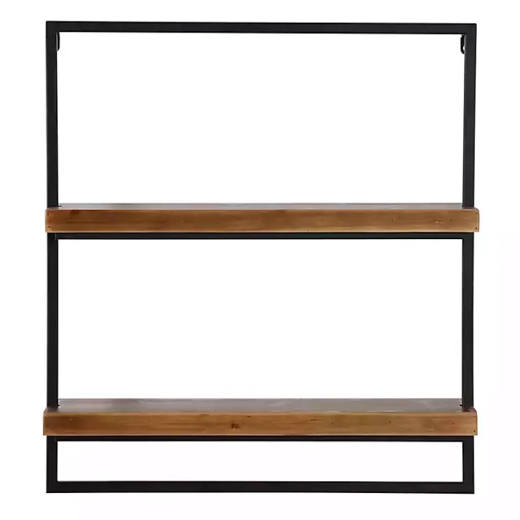 Kirklands Home Brown Wood Black Metal Frame Wall Shelves New