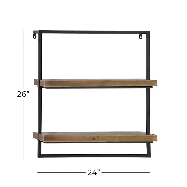 Kirklands Home Brown Wood Black Metal Frame Wall Shelves New