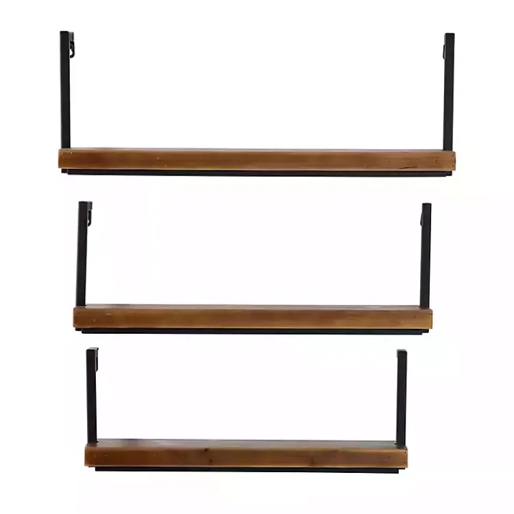 Kirklands Home Brown Wood Black Metal Frame 3-pc. Wall Shelves Hot
