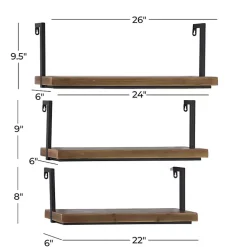 Kirklands Home Brown Wood Black Metal Frame 3-pc. Wall Shelves Hot