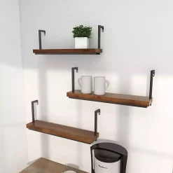 Kirklands Home Brown Wood Black Metal Frame 3-pc. Wall Shelves Hot