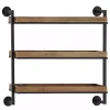Kirklands Home Brown Wood Black Metal Pipe Frame Wall Shelf New