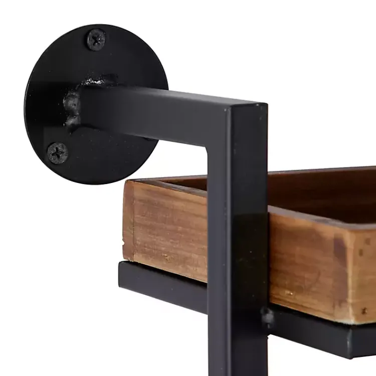 Kirklands Home Brown Wood Black Metal Pipe Frame Wall Shelf New