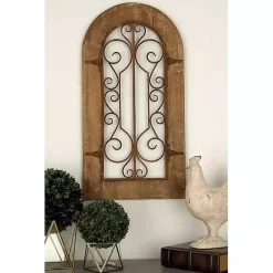 Kirklands Home Wood Black Metal Scrollwork Wall Plaque Brown Hot